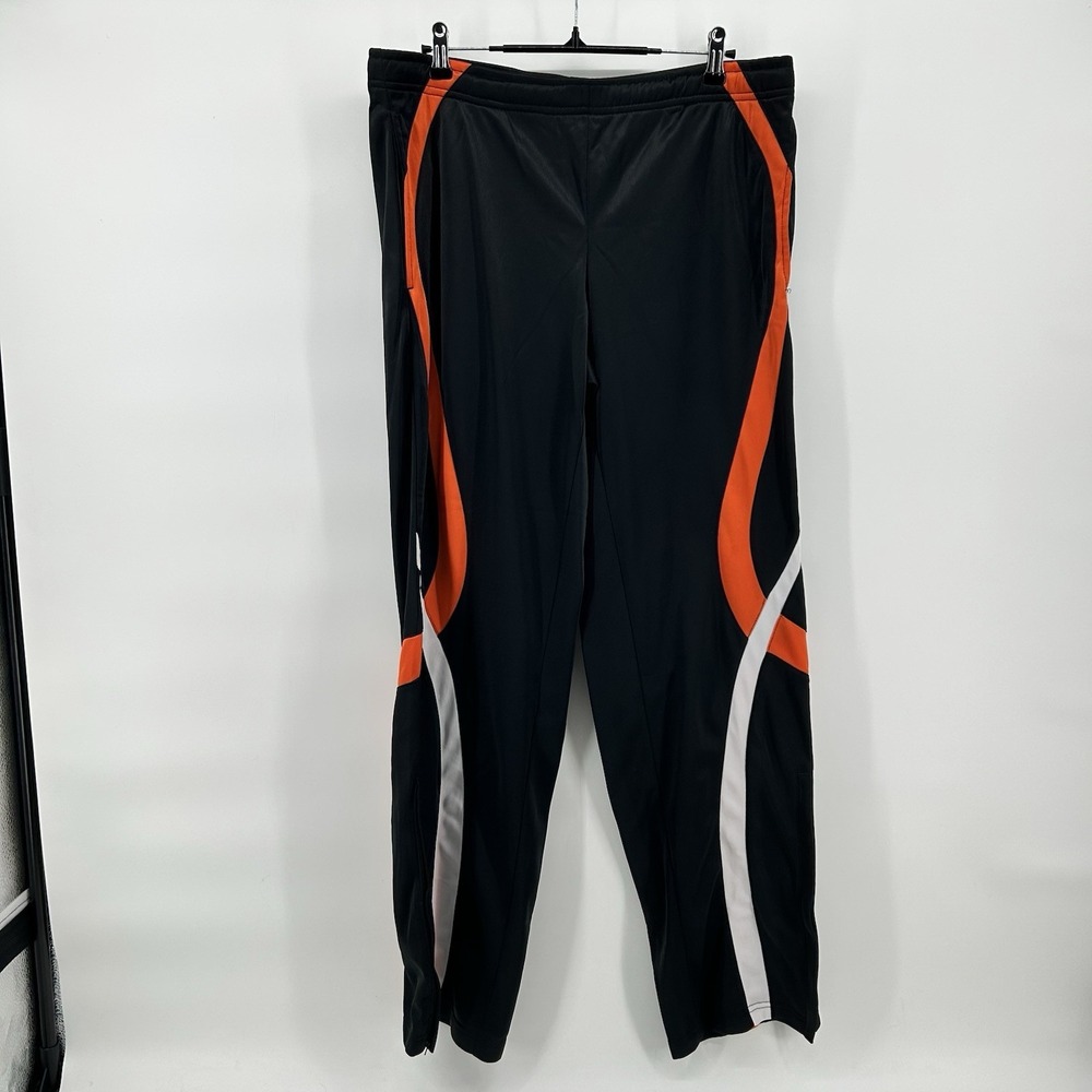 GTM Track Pants Womens M Black Orange White Y2K Athletic Joggers Zip Ankle Rare